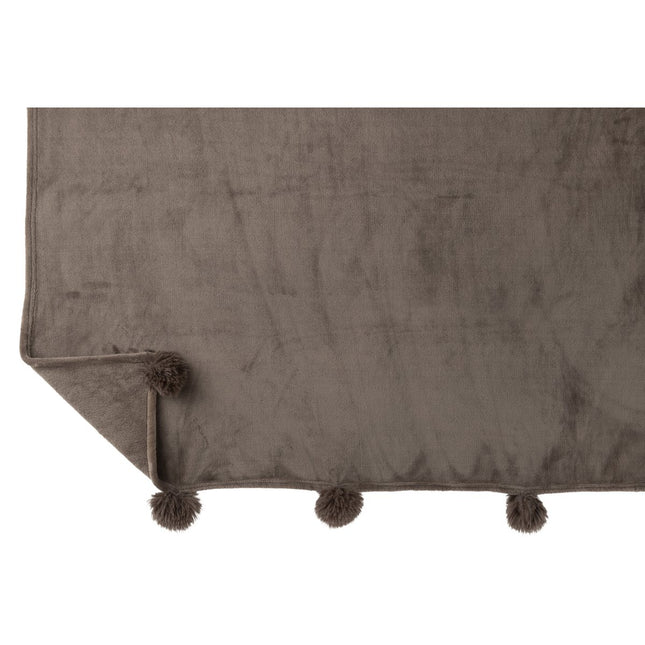 J-Line Plaid Pompom - polyester - dark taupe - 170 x 130 cm