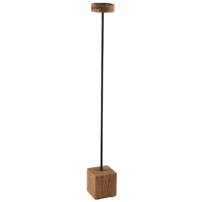 J-Line candlestick on foot Square - wood/iron - natural - extra large