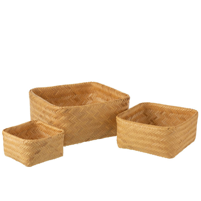 J-Line set of 3 baskets Square - bamboo - natural