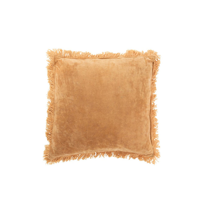 J-Line Cushion Fringe - cotton.velvet = ocher