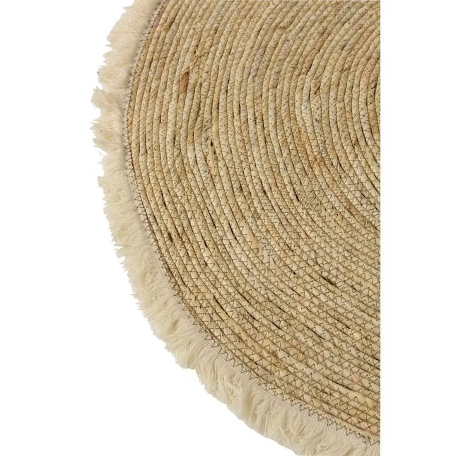J-Line Kwastjesband mat - vloerkleed - bamboe - beige/ wit