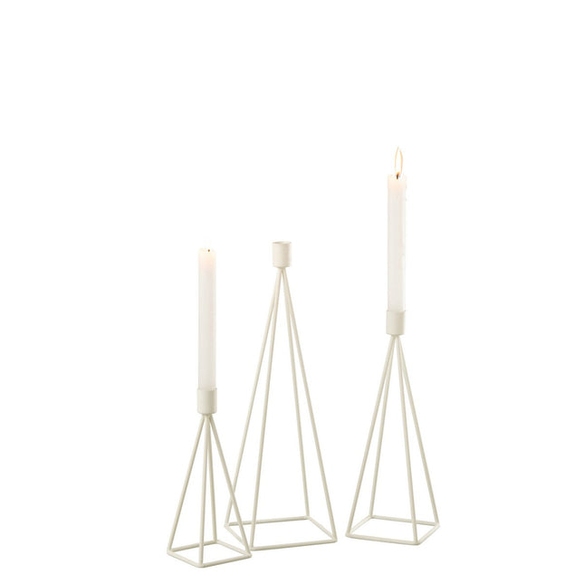 J-Line Candle holder - metal - white - 3 pieces