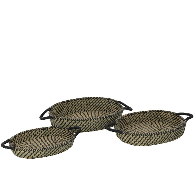 J-Line Set of 3 Basket Oval Handles Straw Natural/Black