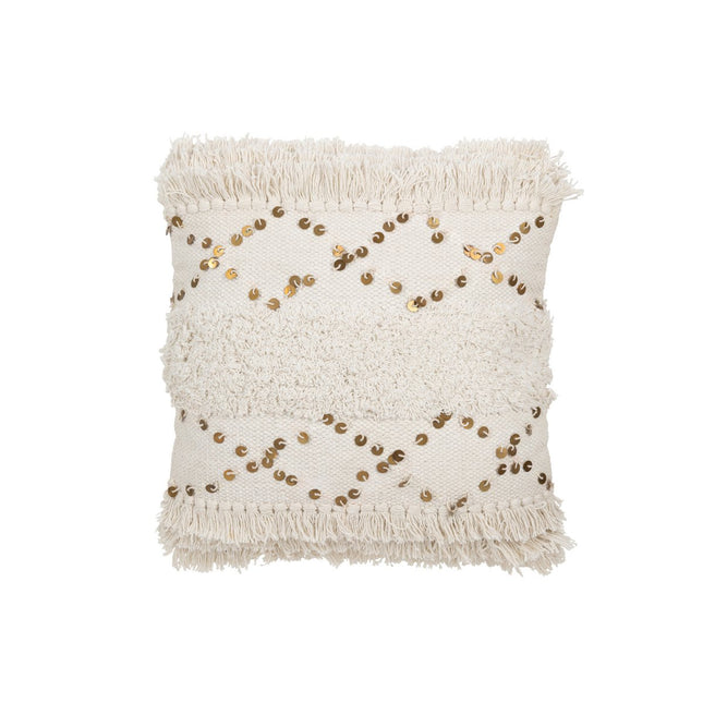 J-Line Cushion Tufted Fringes - cotton - sequins/white/gold