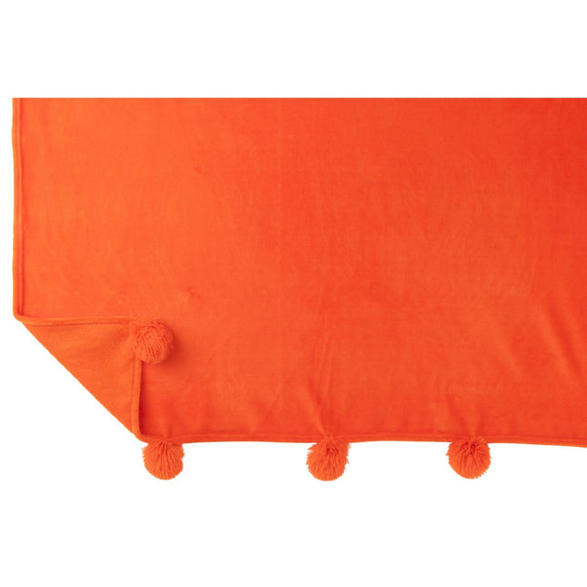 J-Line Plaid Pompom - polyester - orange - 170 x 130 cm