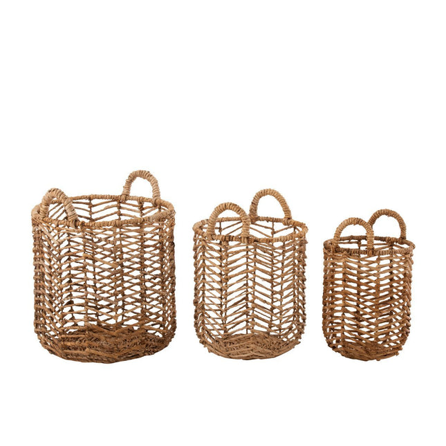 J-Line set of 3 Banana Baskets - wood/jute - natural