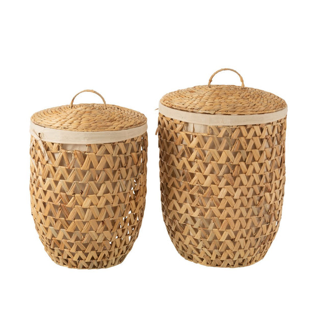 J-Line Set of 2 Laundry Baskets + Lid Water Hyacinth Natural