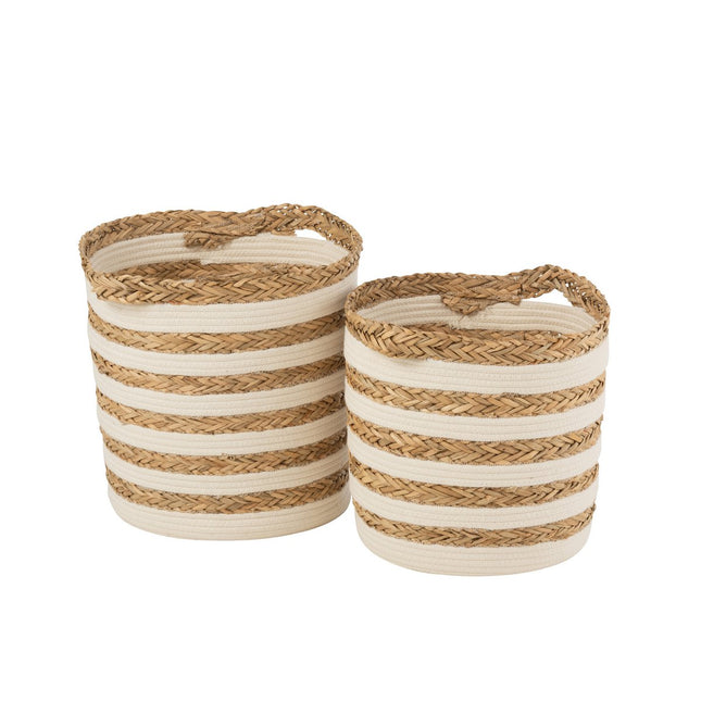 J-Line set of 2 Baskets Striped - grass/cotton - natural/white