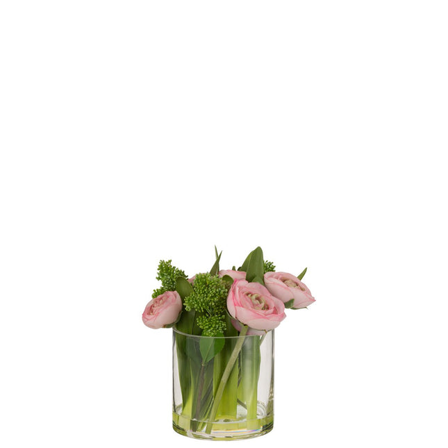 J-Line Ranunculus In Vase Plastic Glass Pink/Green Small