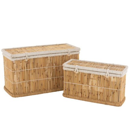 J-Line Set of 2 Baskets Rectangular Bamboo Natural/White