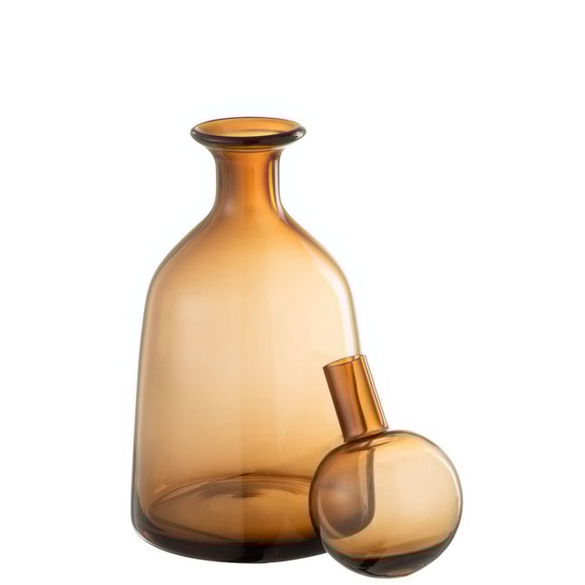 J-Line Bottle+Stopper Plain Decorative Low Glass Brown Small