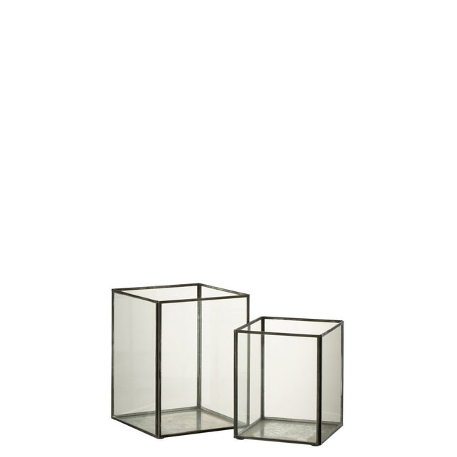 J-Line Candle holder - glass - black - 2 pieces