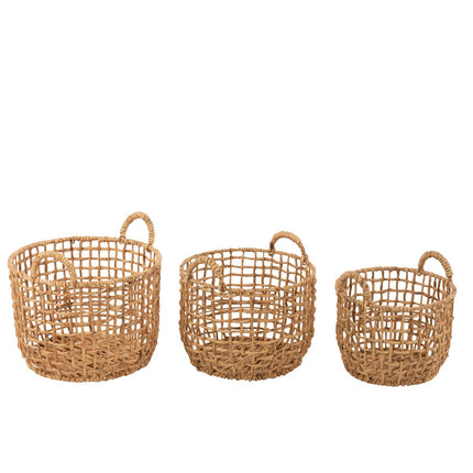 J-Line Set of 3 Baskets Round Open Water Hyacinth Natural