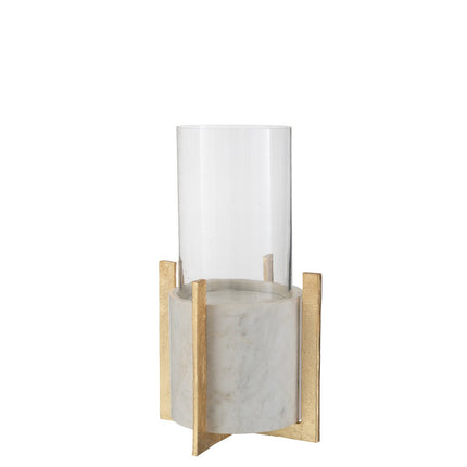 J-Line lantern Glass Base - marble/metal - gray/champagne - large