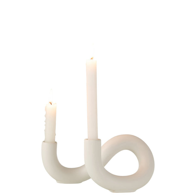J-Line Candle Holder Torsion 2 Candles - Ceramic - white