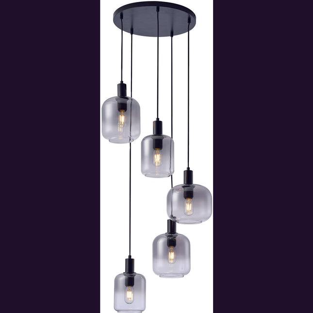 Hanging lamp, 5-light, H340 smoke glass