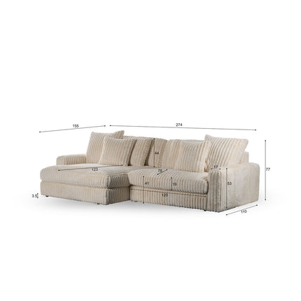 3 seater sofa CL L+R, fabric Vito 23, D460 beige