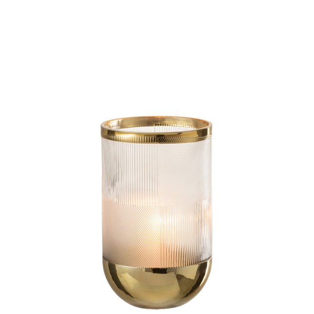 J-Line vaas Cylinder Motief - glas - transparant/goud - small