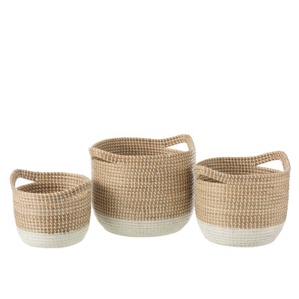 J-Line set of 3 baskets - round/seagrass - natural/white