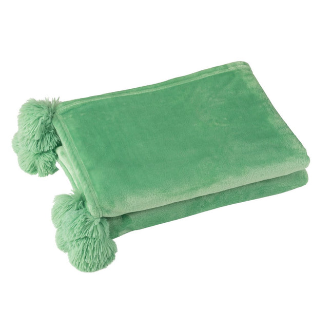 J-Line Plaid Pompom - polyester - bright green - 170 x 130 cm