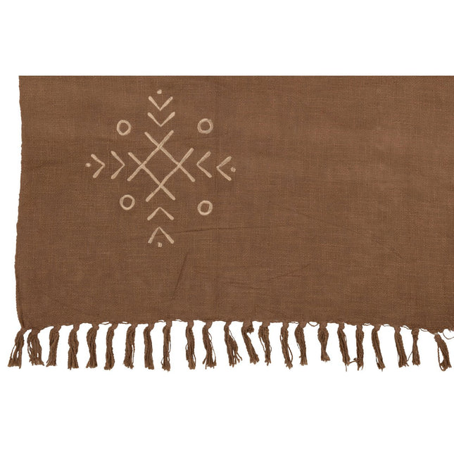 J-Line Plaid Ethnic patterns + fringes - cotton - brown