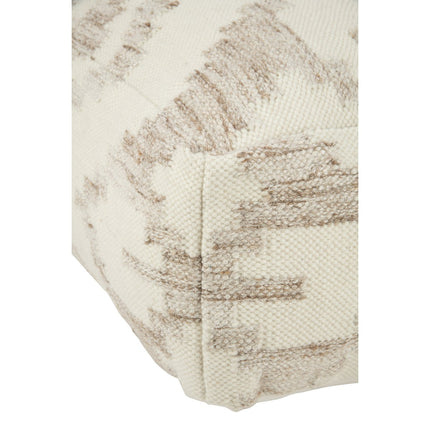 J-Line Pouf Square Ethnic Patterns Wool/Cotton Cream/Beige