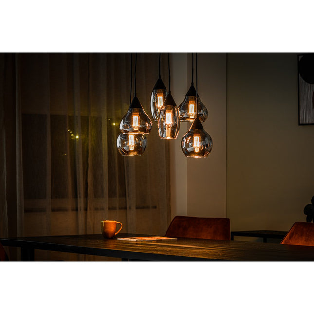 Hanglamp, 6-lichts, H340 smoke glas