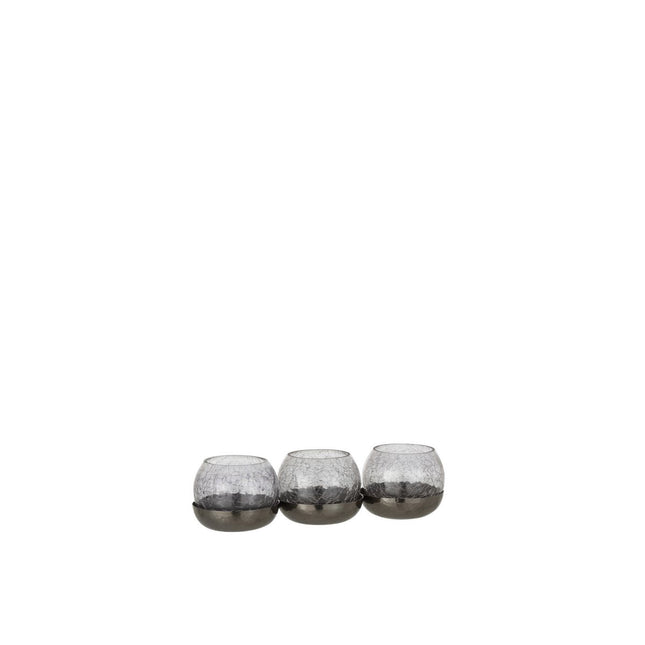 J-Line tealight holder 3 Ball Craquele - glass/steel - black