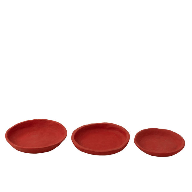 J-Line schaal - papier maché - rood - set van 3