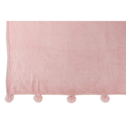 J-Line Plaid Pompom - polyester - baby pink - 170 x 130 cm