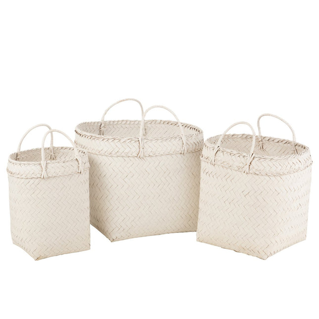 J-Line set of 3 baskets Square - rattan - white