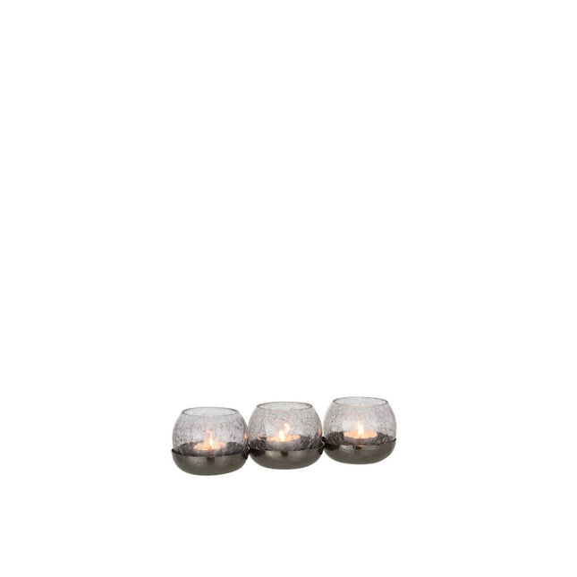 J-Line tealight holder 3 Ball Craquele - glass/steel - black