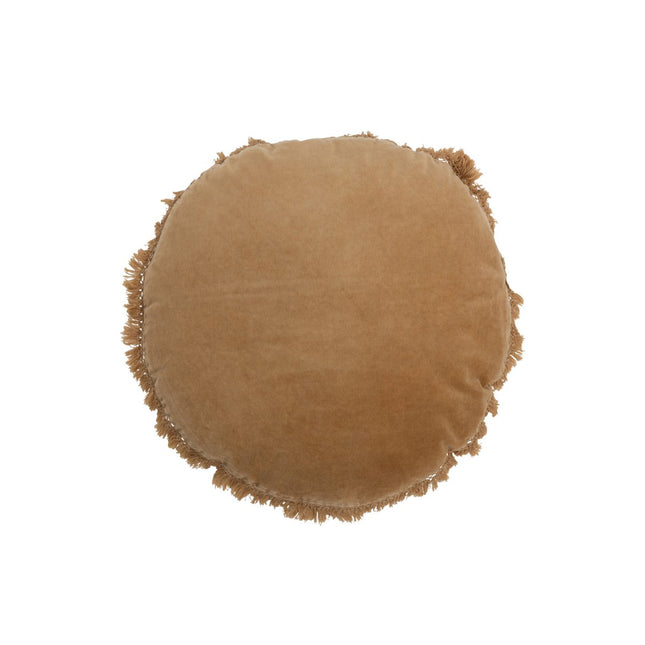 J-Line Cushion Round Velvet - cotton/linen - beige/ochre
