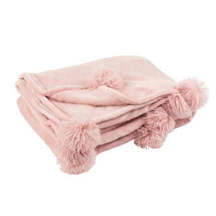 J-Line Plaid Pompom - polyester - baby pink - 170 x 130 cm