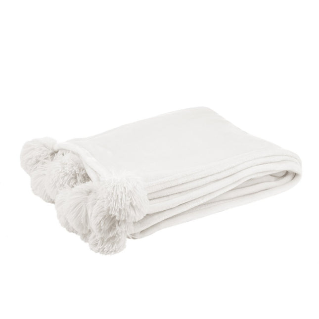 J-Line Plaid Pompom - polyester - white - 170 x 130 cm