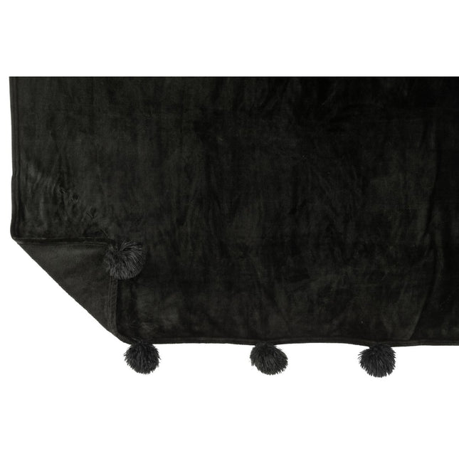 J-Line Plaid Pompom - polyester - zwart - 170 x 130 cm