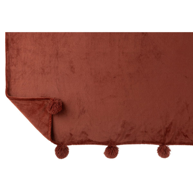J-Line Plaid Pompom - polyester - Marsala red - 170 x 130 cm