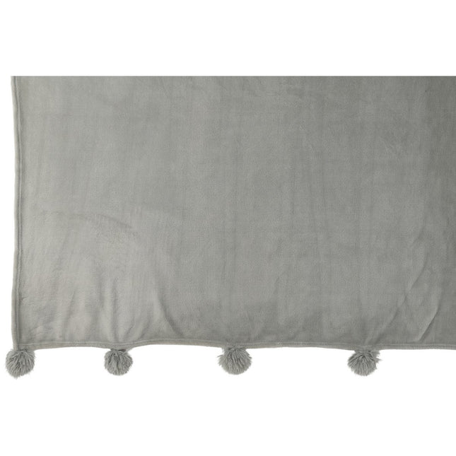 J-Line Plaid Pompom - polyester - grijs - 170 x 130 cm
