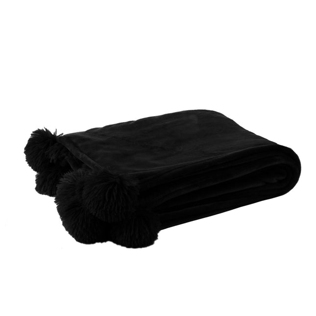J-Line Plaid Pompom - polyester - black - 170 x 130 cm