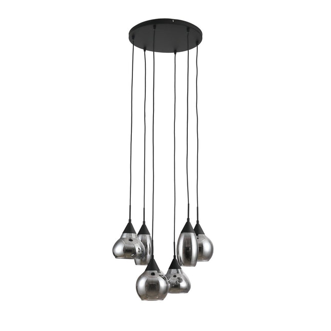 Hanging lamp, 6-light, H340 smoke glass