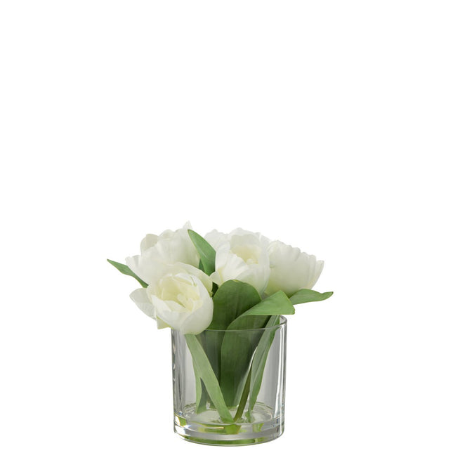 J-Line Tulips In Vase Round - plastic - glass - white - small