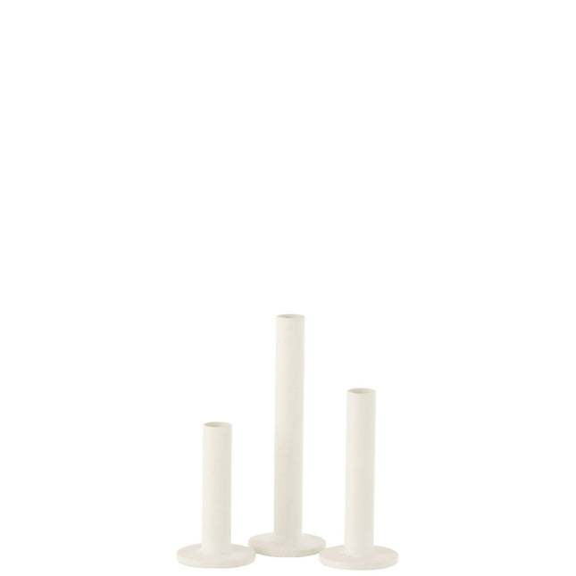 J-Line candlestick Low Modern - metal - white - 3 pieces