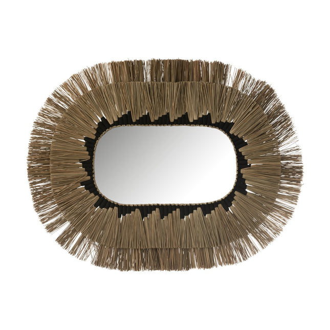 J-Line mirror Oval Motif 2 layers - raffia - natural/black
