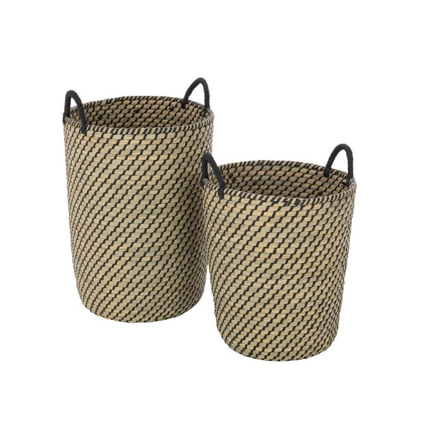 J-Line Set of 2 Basket Round Handles Straw Natural/Black