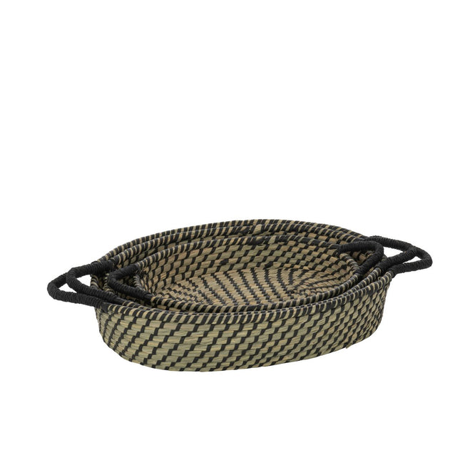 J-Line Set of 3 Basket Oval Handles Straw Natural/Black
