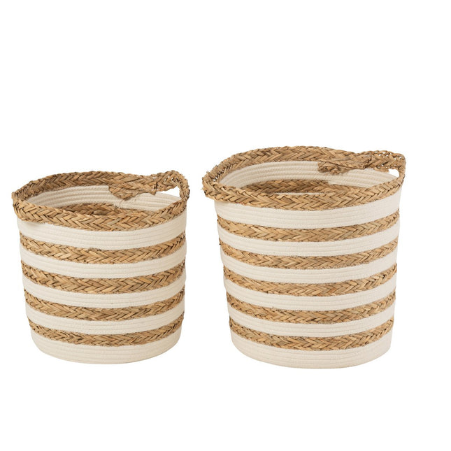 J-Line set of 2 Baskets Striped - grass/cotton - natural/white