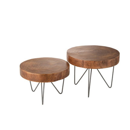 J-Line side table Paulownia - wood/metal - brown - set of 2