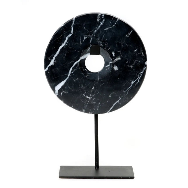 The Marble Disc on Stand - Black - L