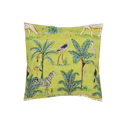 J-Line Cushion Exotic Animals/Plants Cotton Green