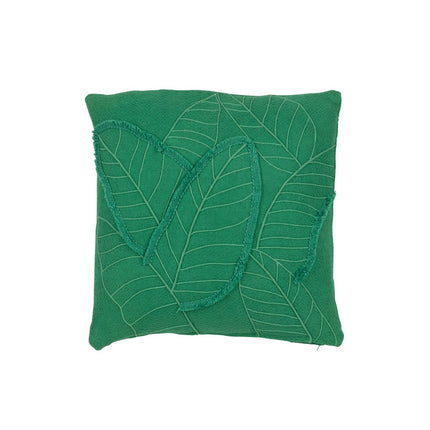 J-Line Cushion Leaves - cotton - dark green